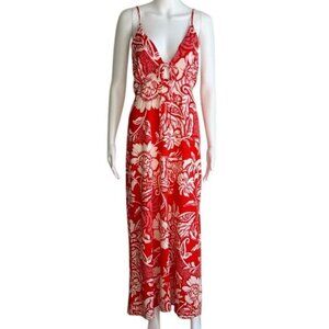Paper Heart Red Floral Linen Maxi Dress – Size L